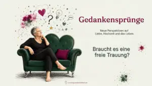 Braucht es eine freie Trauung? Die Glücksbotschafterin sitzt auf ihrem Sofa und hat einen Gedankensprung